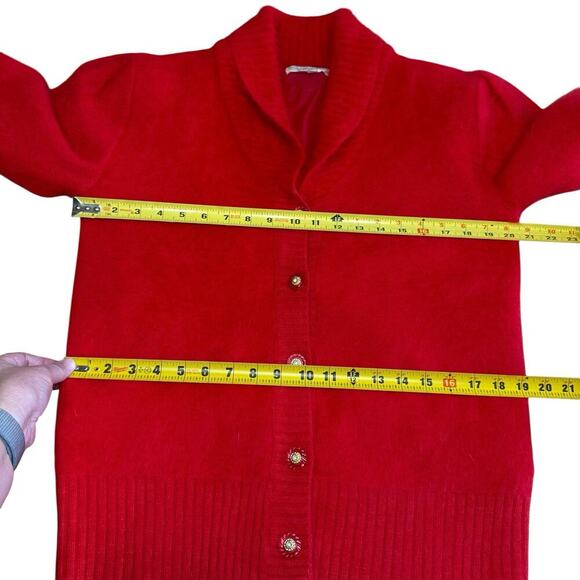 Vtg Belldini Cardigan Angora Shawl Neck Sweater Red Fuzzy Soft Classic Large - Picture 9 of 11